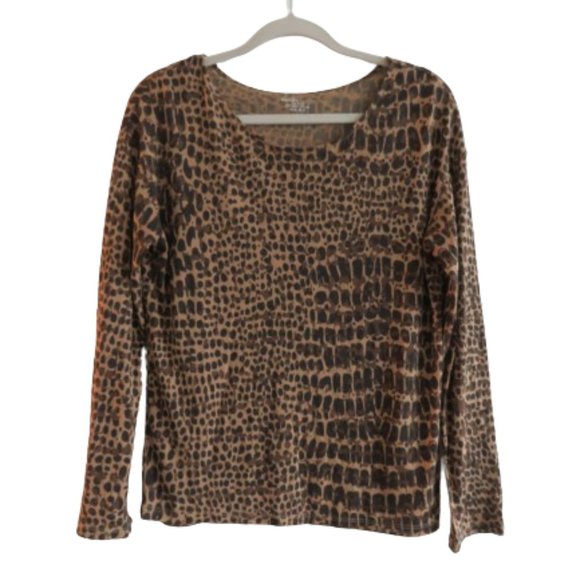MAJESTIC FILATURES Soft Touch Long Sleeve Crewneck T Shirt Leopard Print Sz 2 - Picture 1 of 12